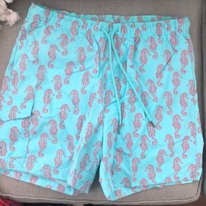 Mens size Large baby blue and coral bathing suit.